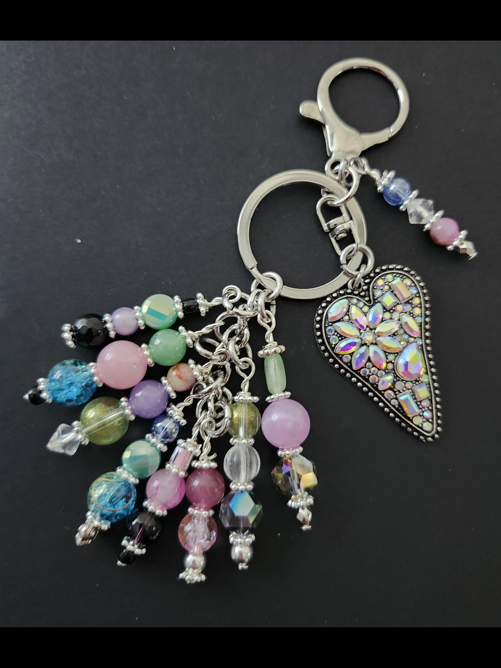 Heart Purse Charm or Keychain Quartz Jade Aventurine Handcrafted